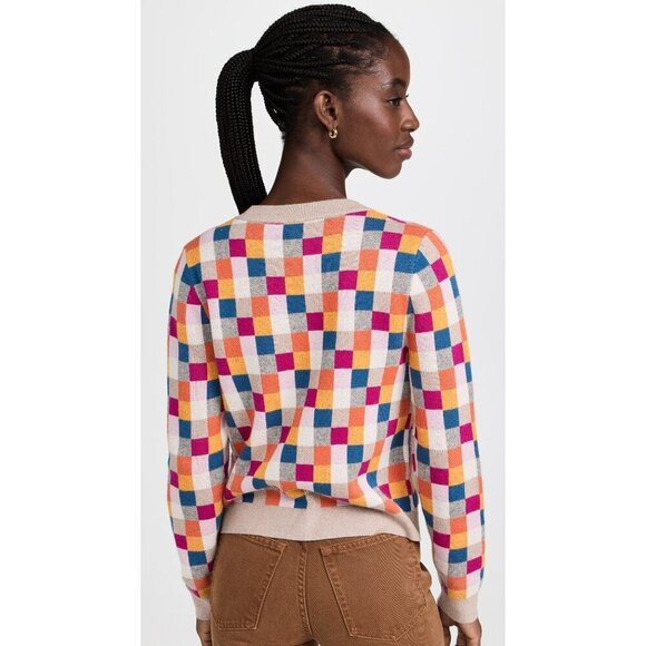 New KULE Capucine Cardigan Sweater Multicolor Check Size M Cahsmere Blend - Picture 3 of 7